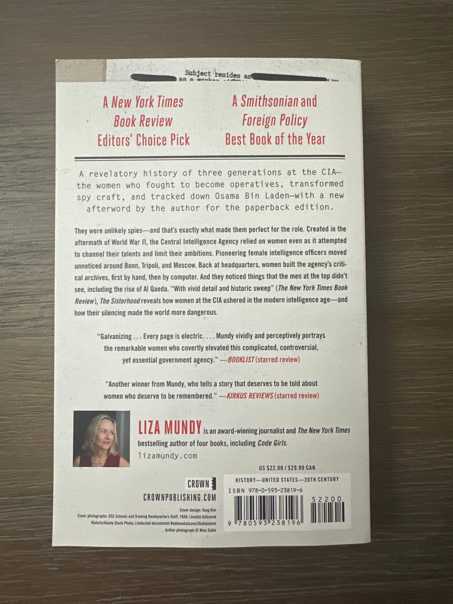 The Sisterhood: The Secret History of Women at the CIA, by Liza Mundy
