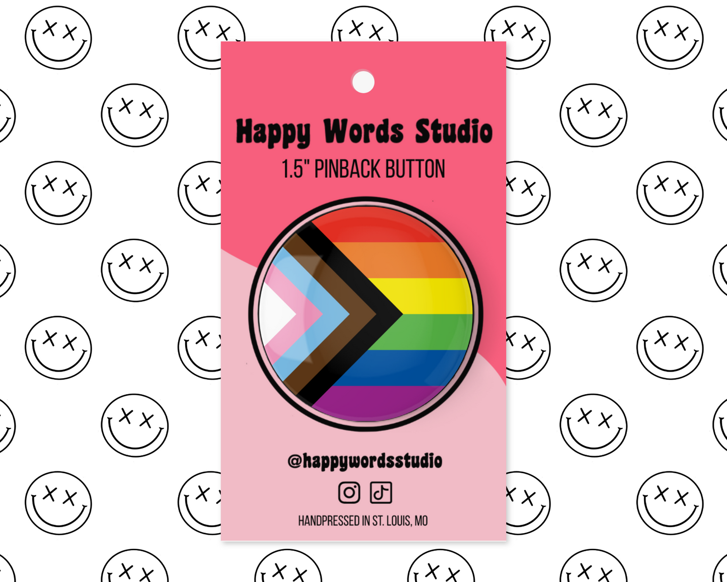 Pride Progress Flag Pinback Button