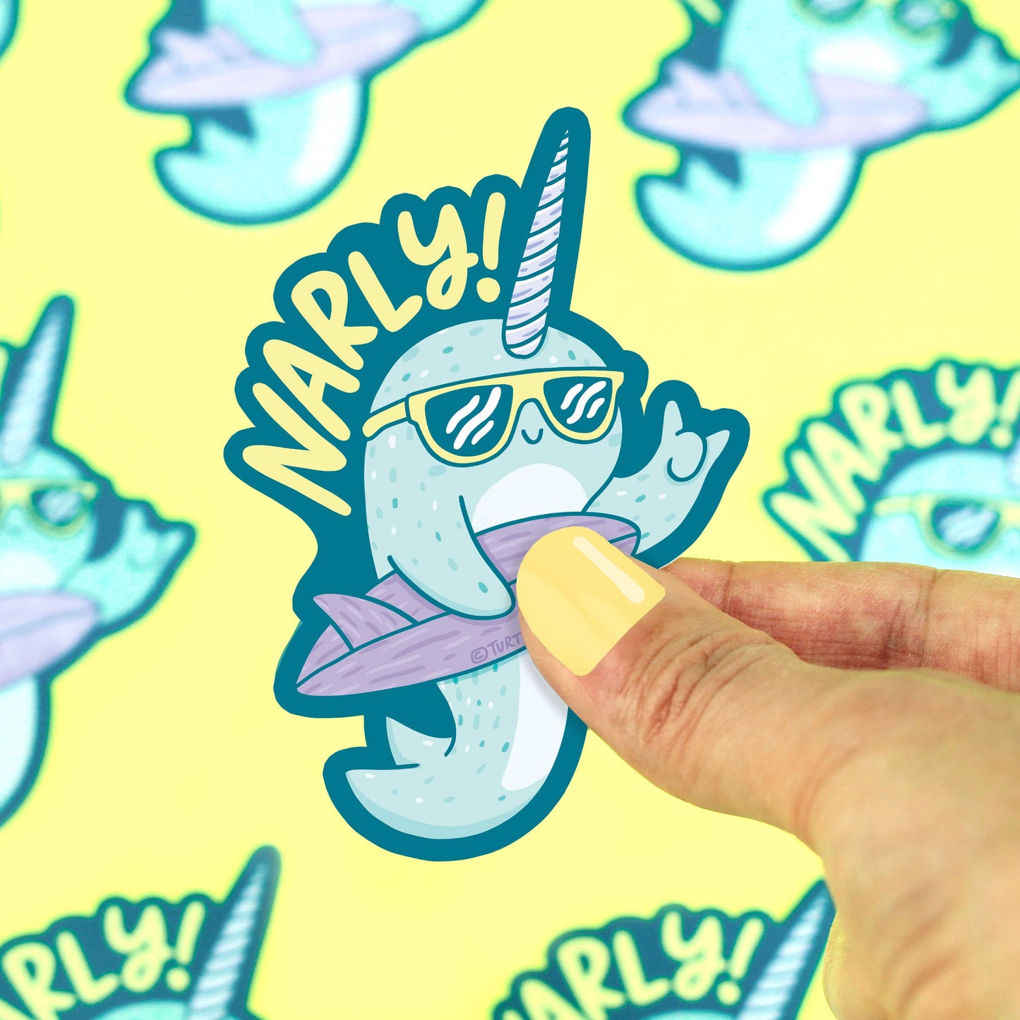 Surfing Narwhal Narly Vinyl Sticker