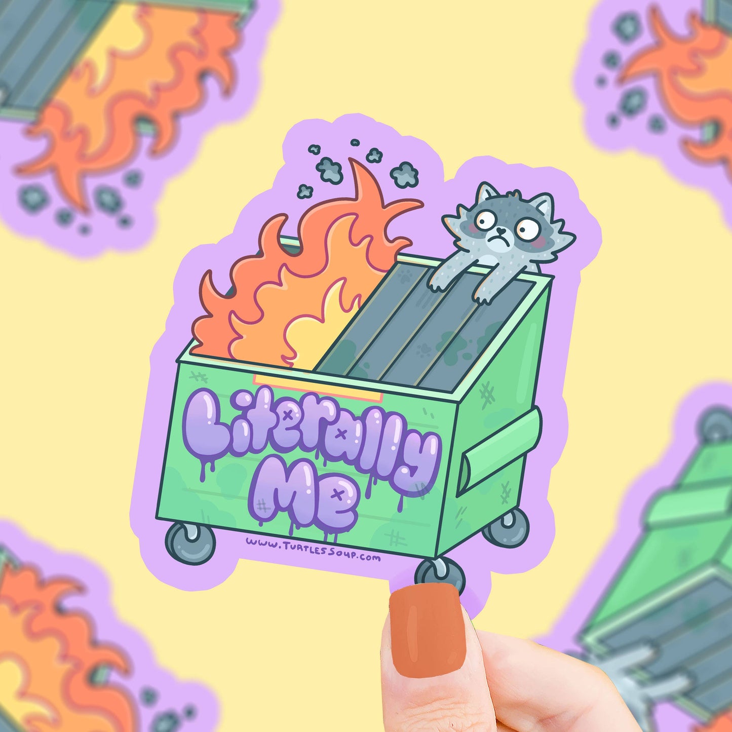 Dumpster Fire Literally Me Raccoon Funny Vinyl Sticker