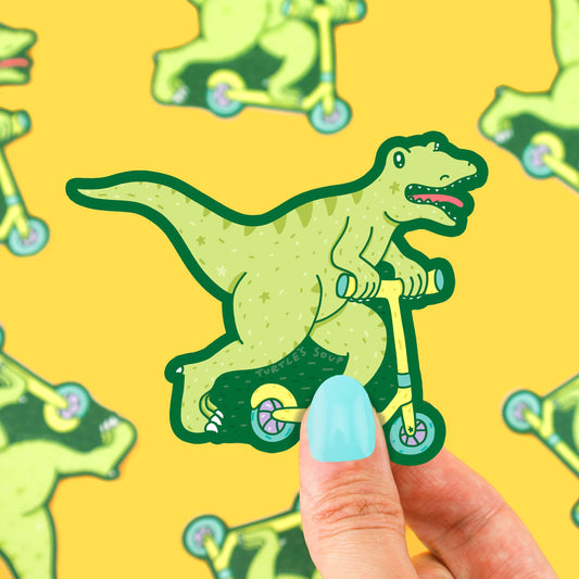 Dinosaur on a Scooter Vinyl Sticker
