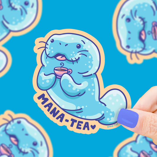 Manatee Tea Cute Ocean Animal Pun Art Vinyl Sticker